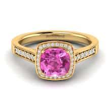 Pink Sapphire Yellow Gold Cushion Cut Engagement Ring Arcadia