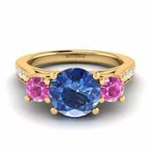 Blue Sapphire Yellow Gold Colour Accented Engagement Ring Paradise
