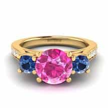 Blue and Pink Sapphires Set on Solid 18k Yellow Gold Band