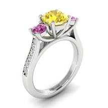 Yellow Sapphire White Gold Colour Accented Engagement Ring Paradise