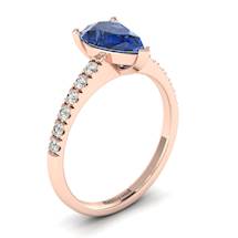 Solid 18k Rose Gold Engagement Ring with Blue Ceylon Sapphire and GIA Certified Diamond Accents