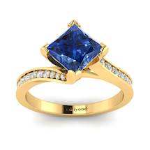 Blue Sapphire Yellow Gold Cushion Cut Engagement Ring Luxy