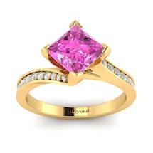 Pink Sapphire Yellow Gold Cushion Cut Engagement Ring Luxy