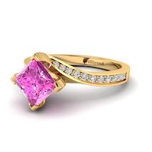 Pink Sapphire Yellow Gold Cushion Cut Engagement Ring Luxy