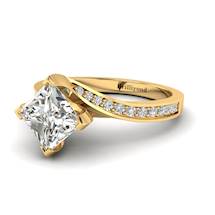 Diamond Yellow Gold Cushion Cut Engagement Ring Luxy