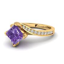 Amethyst Yellow Gold Cushion Cut Engagement Ring Luxy