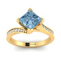 Aquamarine Yellow Gold Cushion Cut Engagement Ring Luxy