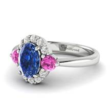 7x5mm Oval Cut Blue Ceylon Sapphire with Pink Sapphire Accents