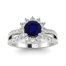 Blue Sapphire White Gold Halo Engagement Ring Nefertari