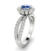 Blue Sapphire White Gold Halo Engagement Ring Nefertari