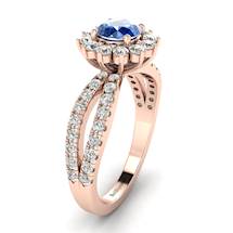 Blue Sapphire Rose Gold Halo Engagement Ring Nefertari