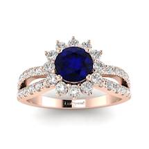 Blue Sapphire Rose Gold Halo Engagement Ring Nefertari