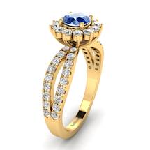Blue Sapphire Yellow Gold Halo Engagement Ring Nefertari