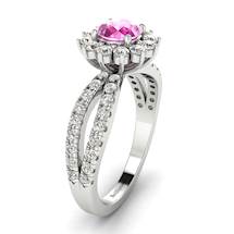 Pink Sapphire White Gold Halo Engagement Ring Nefertari
