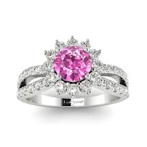 Pink Sapphire White Gold Halo Engagement Ring Nefertari