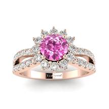 Pink Sapphire Rose Gold Halo Engagement Ring Nefertari