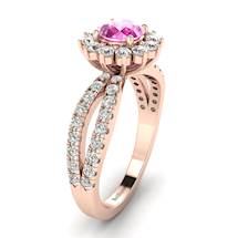 Pink Sapphire Rose Gold Halo Engagement Ring Nefertari
