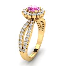 Pink Sapphire Yellow Gold Halo Engagement Ring Nefertari