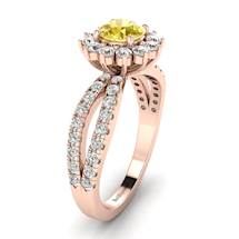 Yellow Sapphire Rose Gold Halo Engagement Ring Nefertari
