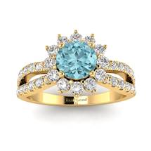Aquamarine Yellow Gold Halo Engagement Ring Nefertari