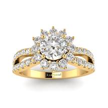 White Sapphire Yellow Gold Halo Engagement Ring Nefertari