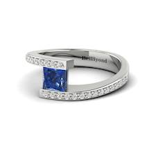 Blue Sapphire White Gold Cushion Cut Engagement Ring Sheba