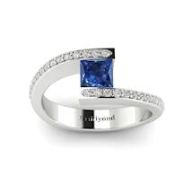 Blue Sapphire White Gold Cushion Cut Engagement Ring Sheba