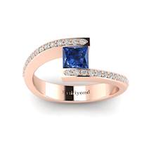 Blue Sapphire Rose Gold Cushion Cut Engagement Ring Sheba