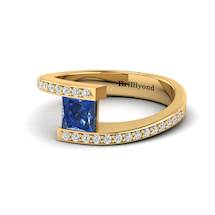 Blue Sapphire Yellow Gold Cushion Cut Engagement Ring Sheba