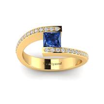 Blue Sapphire Yellow Gold Cushion Cut Engagement Ring Sheba