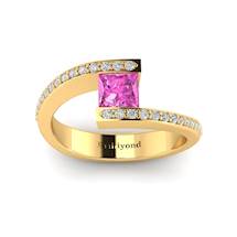 Pink Sapphire Yellow Gold Cushion Cut Engagement Ring Sheba