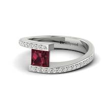 Garnet Ring White Gold Cushion Cut Sheba