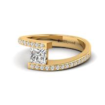White Sapphire Yellow Gold Cushion Cut Engagement Ring Sheba