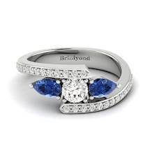 White Sapphire Blue Sapphire White Gold Colour Accented Engagement Ring Naiad