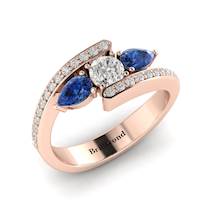 White Sapphire Blue Sapphire Rose Gold Colour Accented Engagement Ring Naiad