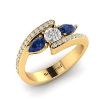 White Sapphire Blue Sapphire Yellow Gold Colour Accented Engagement Ring Naiad