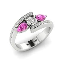 White Sapphire Pink Sapphire White Gold Colour Accented Engagement Ring Naiad