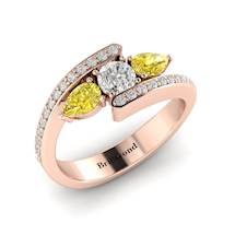White Sapphire Yellow Sapphire Rose Gold Colour Accented Engagement Ring Naiad