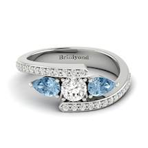 White Sapphire Aquamarine White Gold Colour Accented Engagement Ring Naiad