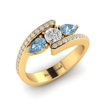 White Sapphire Aquamarine Yellow Gold Colour Accented Engagement Ring Naiad