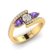 White Sapphire Amethyst Yellow Gold Colour Accented Engagement Ring Naiad