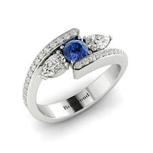 Blue Sapphire White Sapphire White Gold Colour Accented Engagement Ring Naiad