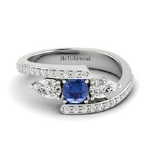 Blue Sapphire White Sapphire White Gold Colour Accented Engagement Ring Naiad