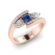 Blue Sapphire White Sapphire Rose Gold Colour Accented Engagement Ring Naiad