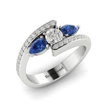 Diamond Blue Sapphire Platinum Colour Accented Engagement Ring Naiad