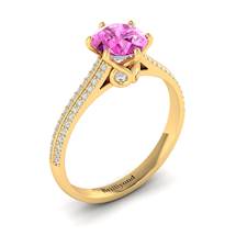 Pink Sapphire Yellow Gold Round Engagement Ring Theia