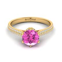 Pink Sapphire Yellow Gold Round Engagement Ring Theia