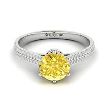 Yellow Sapphire White Gold Round Engagement Ring Theia