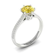 Yellow Sapphire White Gold Round Engagement Ring Theia