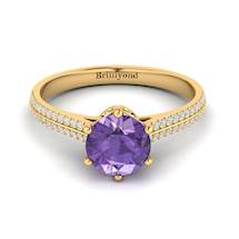 Amethyst Yellow Gold Round Engagement Ring Theia